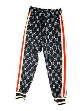 GG Logo Navy Blue Joggers with Red & Cream Side Stripes